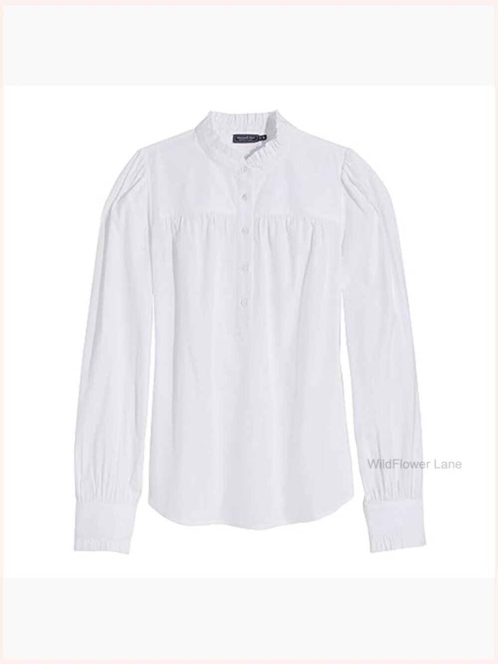 Women's Poplin Ruffle Collar Blouse Button Front Long Sleeve - Picture 4 of 4